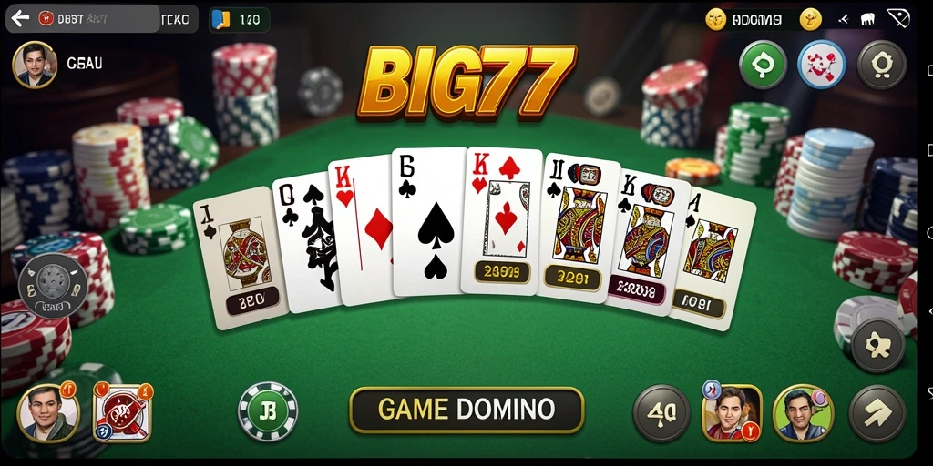 Screenshot gameplay seru permainan Domino BIG77 yang menghibur.