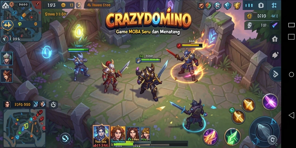 Tampilan gameplay seru di CRAZYDOMINO yang menghadirkan aksi MOBA.