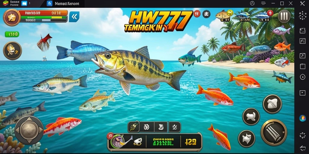 Tampilan gameplay HW777 yang penuh warna dan aksi tembak ikan.