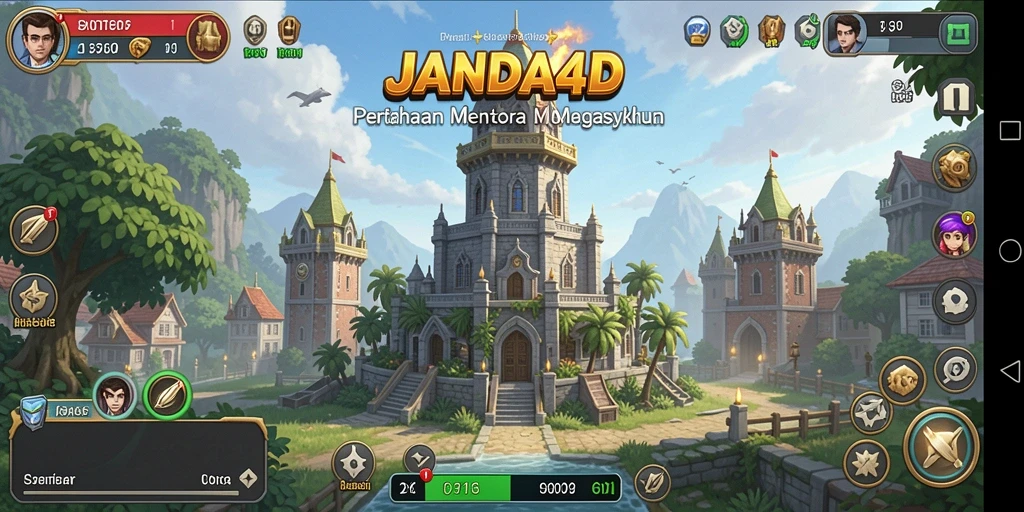 Menampilkan aksi seru dalam game Tower Defense JANDA4D.
