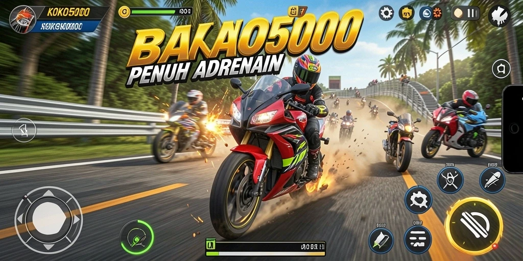 Tampilan gameplay KOKO5000 menampilkan balapan motor yang seru.