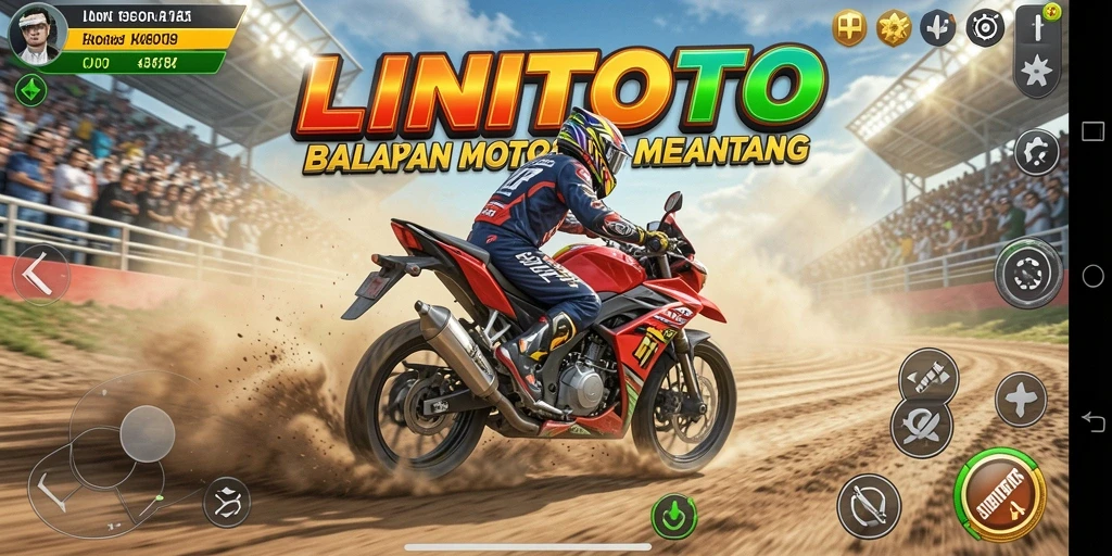 Tampilan gameplay LINITOTO yang seru dengan aksi balapan motor.