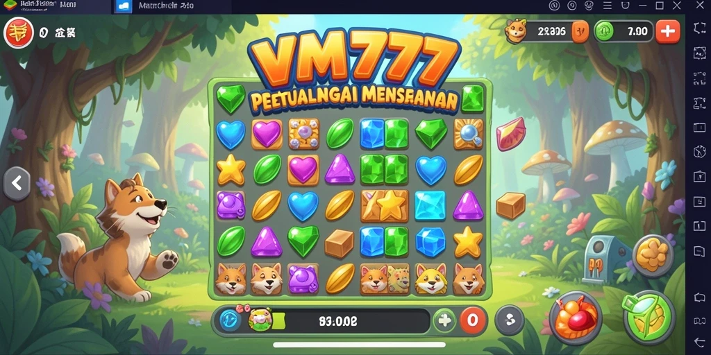 Screenshot gameplay VM777 yang menarik dengan level Match-3 penuh warna.