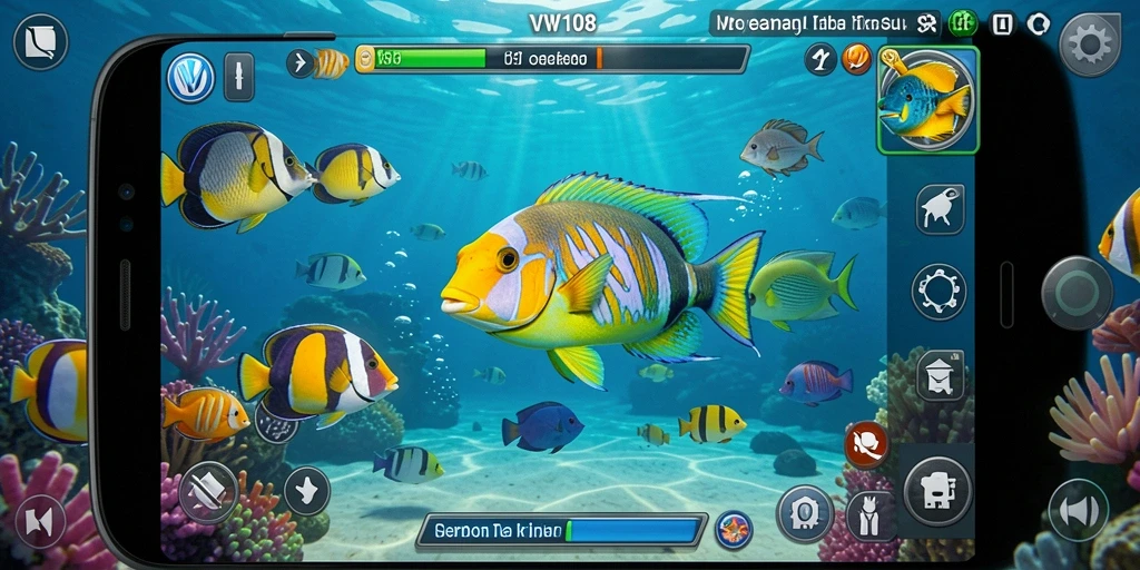 Tampilan gameplay VW108 yang seru dalam menangkap ikan.